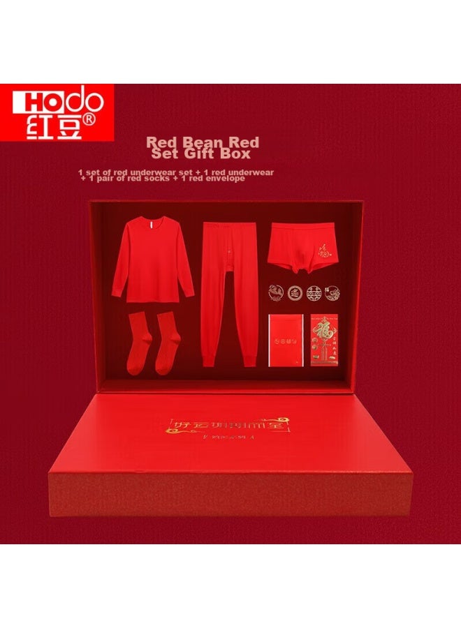Hongdou Red Cotton Underwear For Men, Autumn Thermal Top And Bottom, Soft Cotton Underwear, Cotton Socks, Wedding Warmth - Image 2