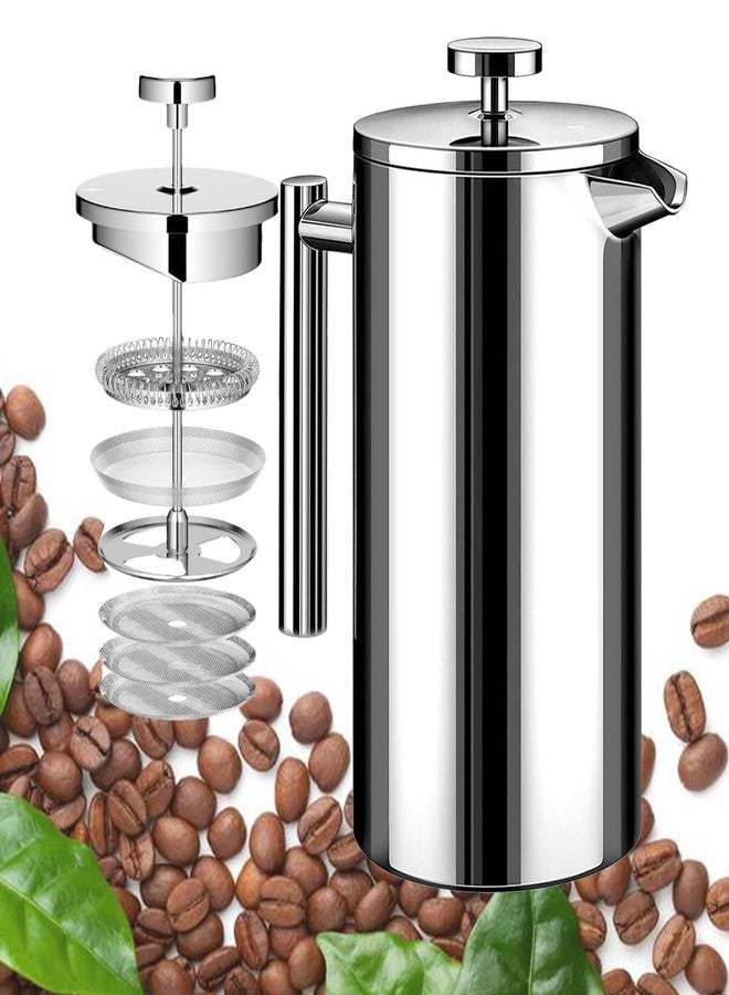 WORBIC ماكينة تحضير القهوة الفرنسية الكبيرة من WORBIC سعة 1.5 لتر (50 أونصة)، مصنوعة من الفولاذ المقاوم للصدأ 304، معزولة بجدار مزدوج، مثالية للتخييم، الرحلات، الحفلات، السفر، طقم هدايا، آمنة للغسل في غسالة الأطباق (فضي، 6-8 أكواب) - Image 1