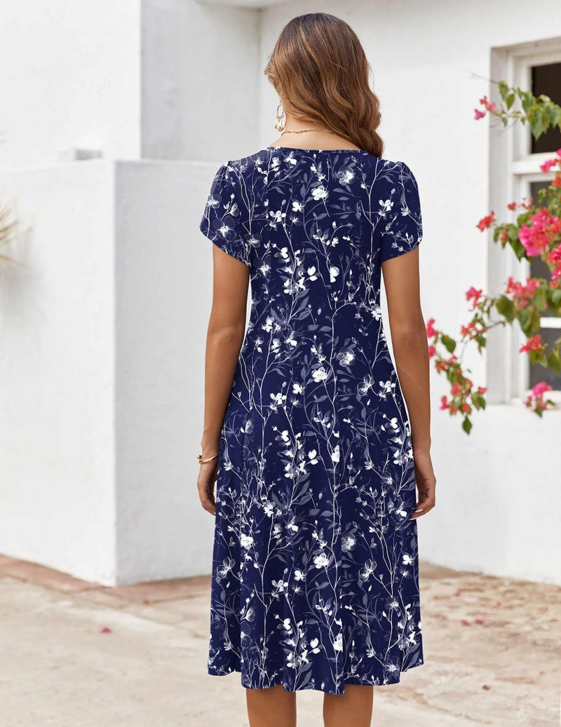 Zeagoo Short Sleeve Dress for Women Cotton Summer Midi Dresses Flowy Sundress for Vacation Printed Beach Dress,XXL - Image 4