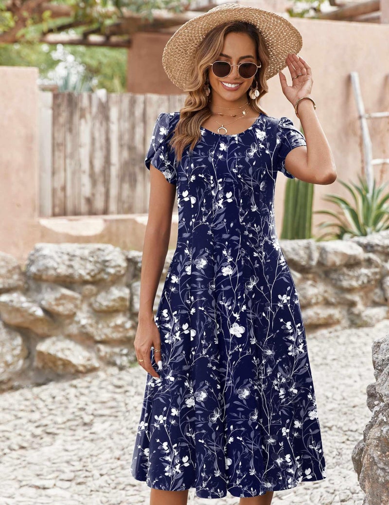 Zeagoo Short Sleeve Dress for Women Cotton Summer Midi Dresses Flowy Sundress for Vacation Printed Beach Dress,XXL - Image 3