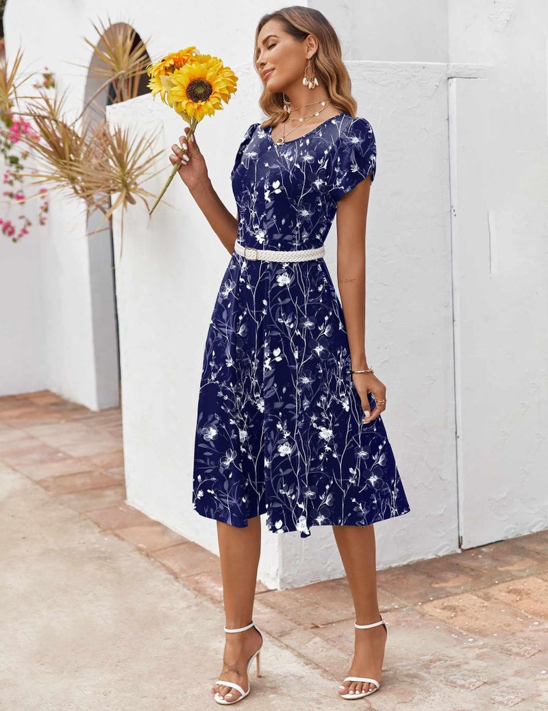 Zeagoo Short Sleeve Dress for Women Cotton Summer Midi Dresses Flowy Sundress for Vacation Printed Beach Dress,XXL - Image 5