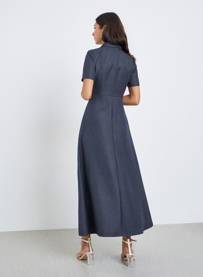 ستايلي فستان طويل بحافة واسعة وأكمام قصيرة - Image 5