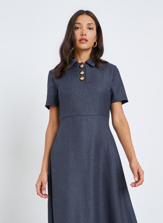 ستايلي فستان طويل بحافة واسعة وأكمام قصيرة - Image 3