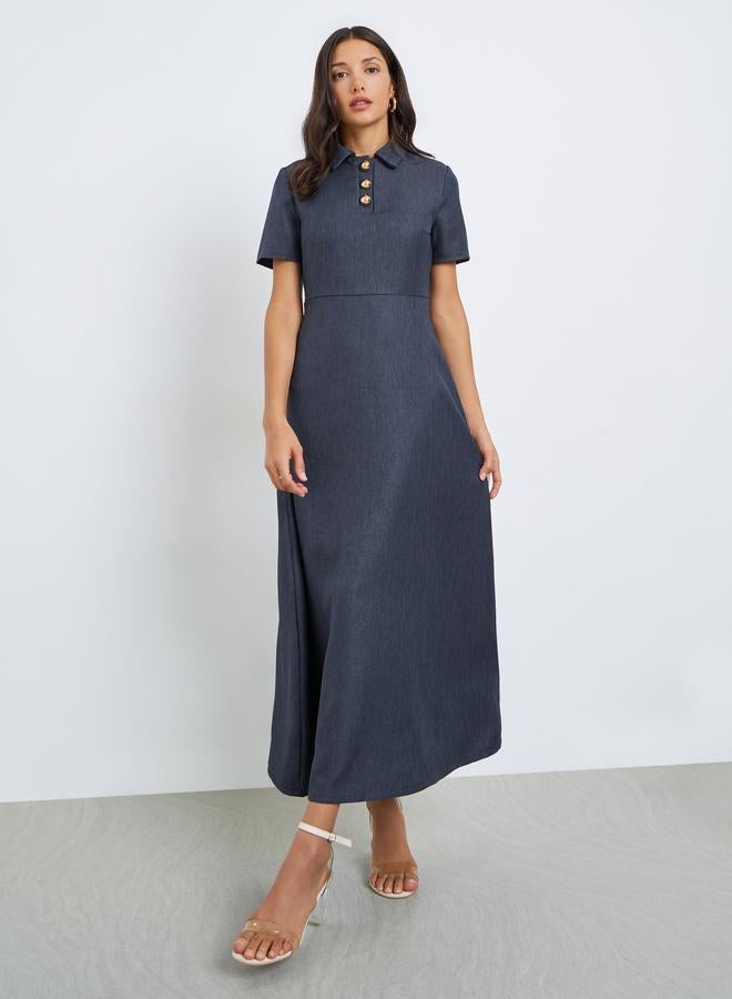 ستايلي فستان طويل بحافة واسعة وأكمام قصيرة - Image 2