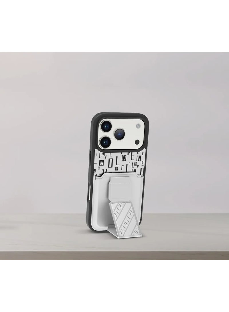 ليفيلو حافظة iPhone 17 Pro Max Morphix Gripstand مع حاملة بطاقات وحزام مغناطيسي للتثبيت / تثبيت آمن / قبضة بيد واحدة / حافة مقاومة للصدمات / غطاء خلفي بتصميم فاخر مع شعار مطبوع - فضي حجر - Image 4