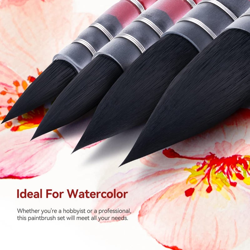 Lightwish Watercolor Brushes Set, Synthetic Squirrel Hair Paint Brushes kit for Artists, Adults, and Hobbists, Pointed Round Mop Brush for Watercolor, Gouache,4 Pcs - Image 5