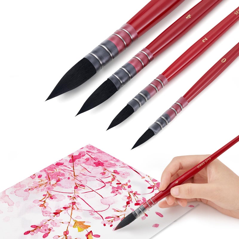 Lightwish Watercolor Brushes Set, Synthetic Squirrel Hair Paint Brushes kit for Artists, Adults, and Hobbists, Pointed Round Mop Brush for Watercolor, Gouache,4 Pcs - Image 1
