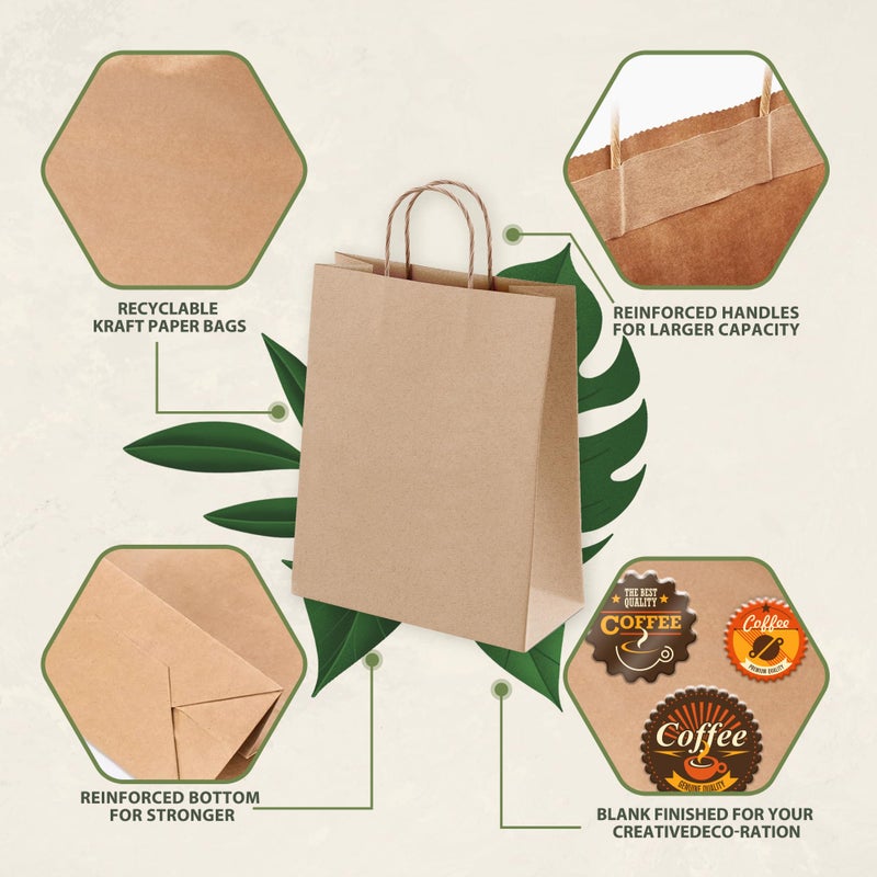 Ginkgo 100 Pcs Paper Gift Bags with Handles, Medium Size Brown Paper Bags 8x4.25x10.25 Inch, Kraft Bag Bulk for Party, Favor, Holiday, Goodie, Grocery and Shopping - Image 5