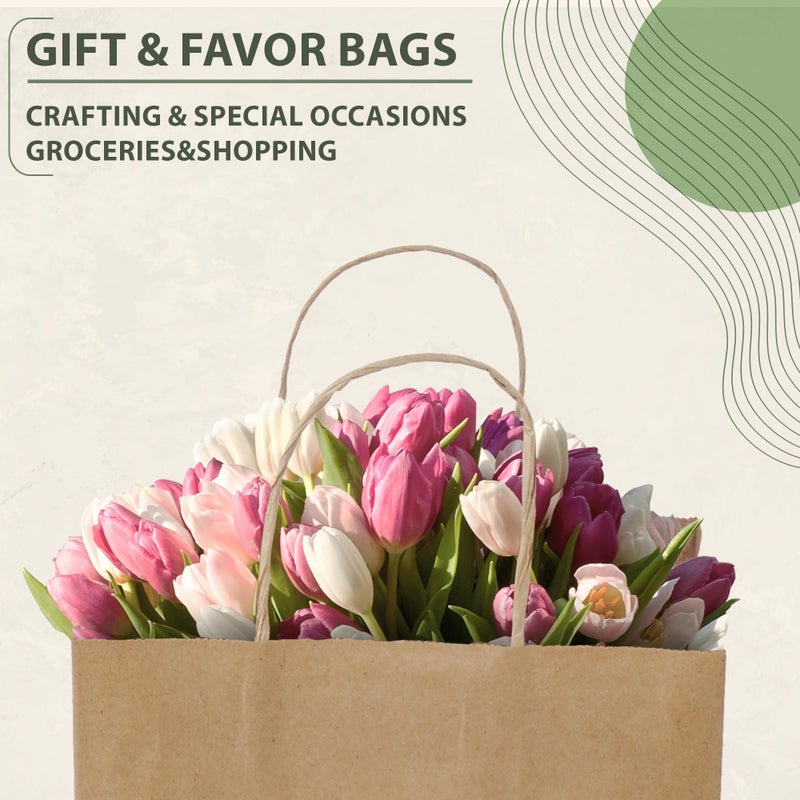 Ginkgo 100 Pcs Paper Gift Bags with Handles, Medium Size Brown Paper Bags 8x4.25x10.25 Inch, Kraft Bag Bulk for Party, Favor, Holiday, Goodie, Grocery and Shopping - Image 4