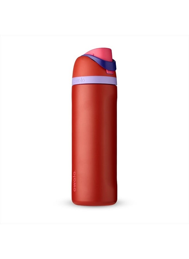 Owala FreeSip Insulated Stainless Steel Water Bottle with Straw for Sports and Travel, BPA-Free, 24-oz, Pomegranate Parade  - Image 1