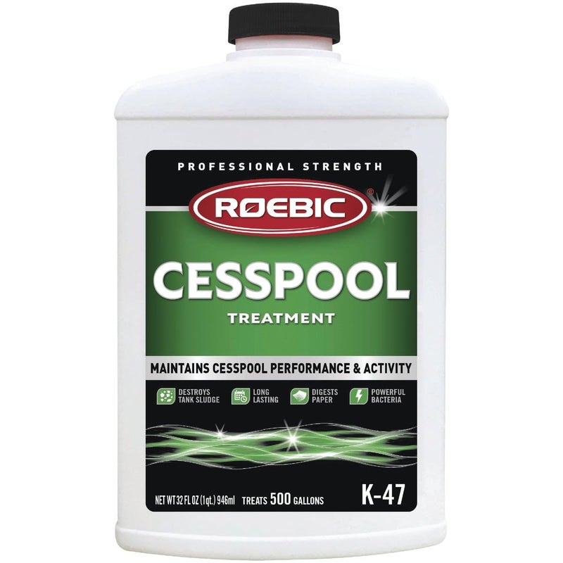 Roebic K-47-Q Cesspool Treatment: Prevents Clogging, Buildup, Exclusive Bacteria Digests Paper, Destroys Sludge - 32 Ounces, White/Green - Image 1