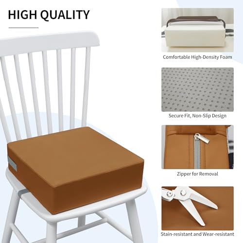 Eiury Toddler Booster Seat Dining Table Kitchen Chair, Waterproof Anti-Scratch PU Cushion, Non-Slip Bottom, Adjustable Buckle Straps, Easy Clean Portable Seat Cushion (Brown) - Image 4