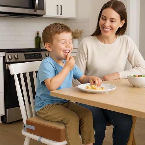 Eiury Toddler Booster Seat Dining Table Kitchen Chair, Waterproof Anti-Scratch PU Cushion, Non-Slip Bottom, Adjustable Buckle Straps, Easy Clean Portable Seat Cushion (Brown) - Image 2