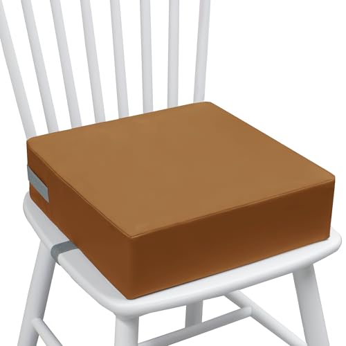 Eiury Toddler Booster Seat Dining Table Kitchen Chair, Waterproof Anti-Scratch PU Cushion, Non-Slip Bottom, Adjustable Buckle Straps, Easy Clean Portable Seat Cushion (Brown) - Image 1