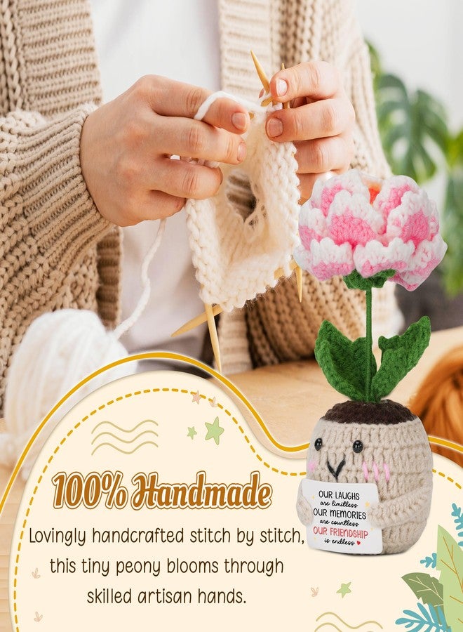 HEXMOZ Friendship Gifts for Women, Christmas, Birthday Ideas for Bestie, BFF, Friend Female, Soul Sister - Handmade Emotional Support Peony Crochet with Positive Card - Image 4