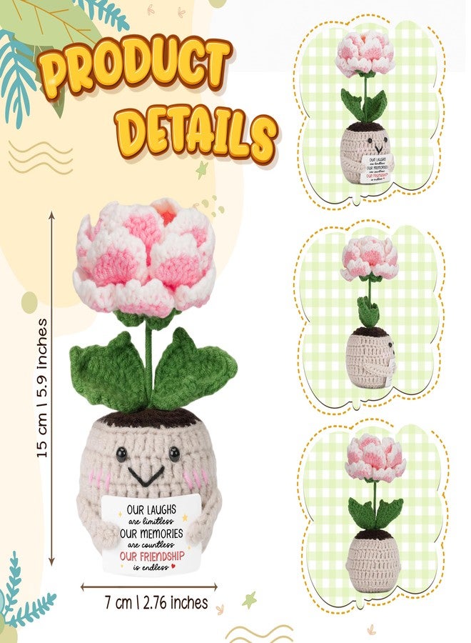 HEXMOZ Friendship Gifts for Women, Christmas, Birthday Ideas for Bestie, BFF, Friend Female, Soul Sister - Handmade Emotional Support Peony Crochet with Positive Card - Image 3