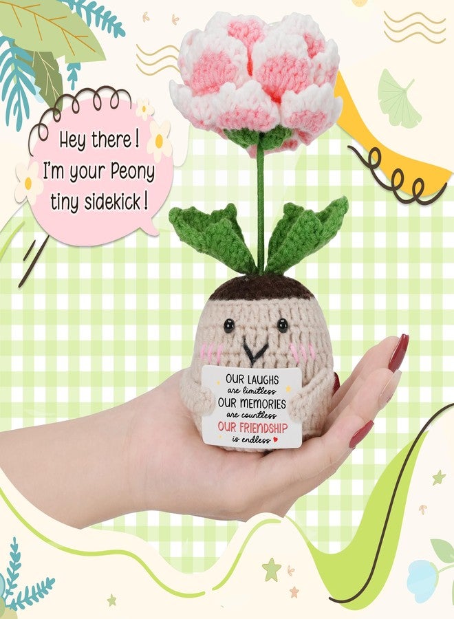HEXMOZ Friendship Gifts for Women, Christmas, Birthday Ideas for Bestie, BFF, Friend Female, Soul Sister - Handmade Emotional Support Peony Crochet with Positive Card - Image 2