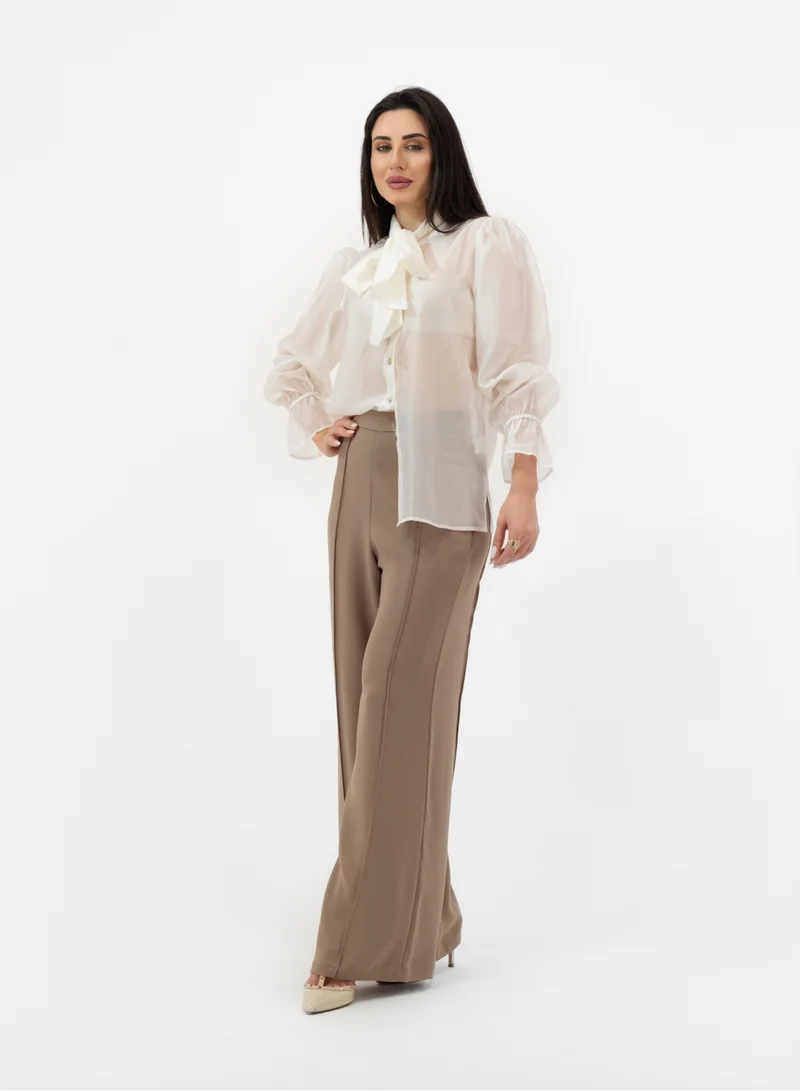 ELEGANT CREAM BOW-TIE BLOUSE