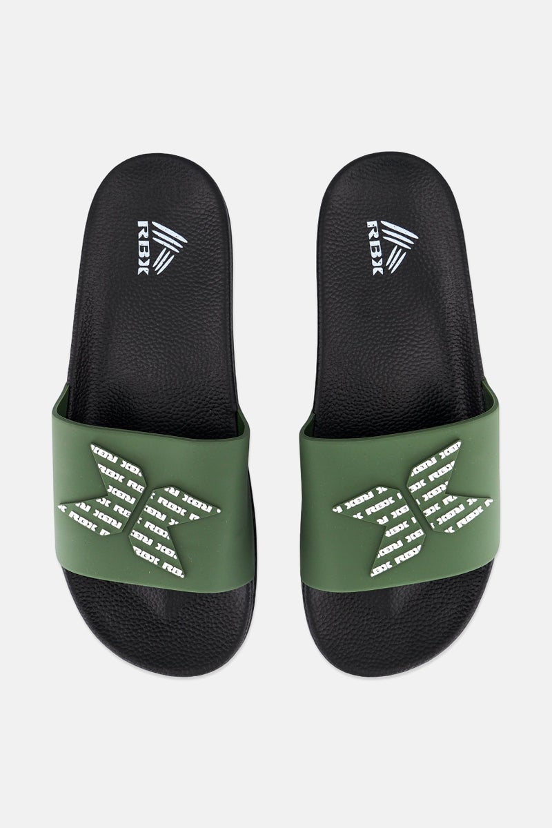 RBX Men Brand Logo Slip On Slides, Dark Olive  - Image 2