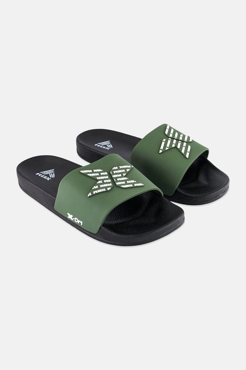 RBX Men Brand Logo Slip On Slides, Dark Olive  - Image 1