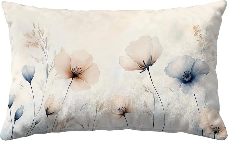 Identiy Watercolor Poppy Flowers Throw Pillow Cover 12x20 Inch Pack of 1, Blooming Floral Leaves Decorative Pillow Case, Lumar Cushion Pillow Cover for Home Sofa Couch Indoor Outdoor - Image 1
