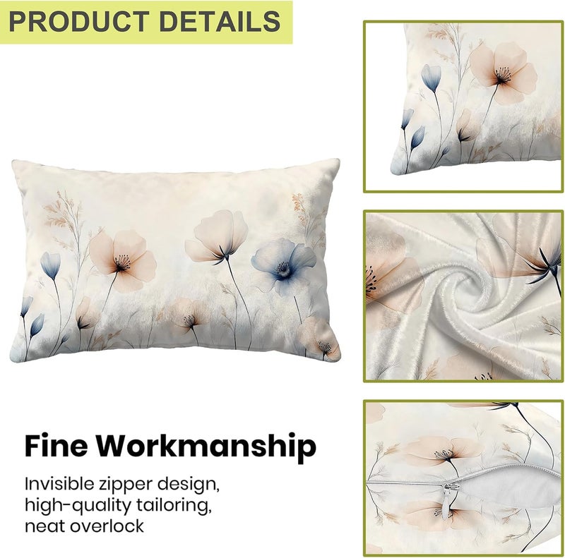 Identiy Watercolor Poppy Flowers Throw Pillow Cover 12x20 Inch Pack of 1, Blooming Floral Leaves Decorative Pillow Case, Lumar Cushion Pillow Cover for Home Sofa Couch Indoor Outdoor - Image 3