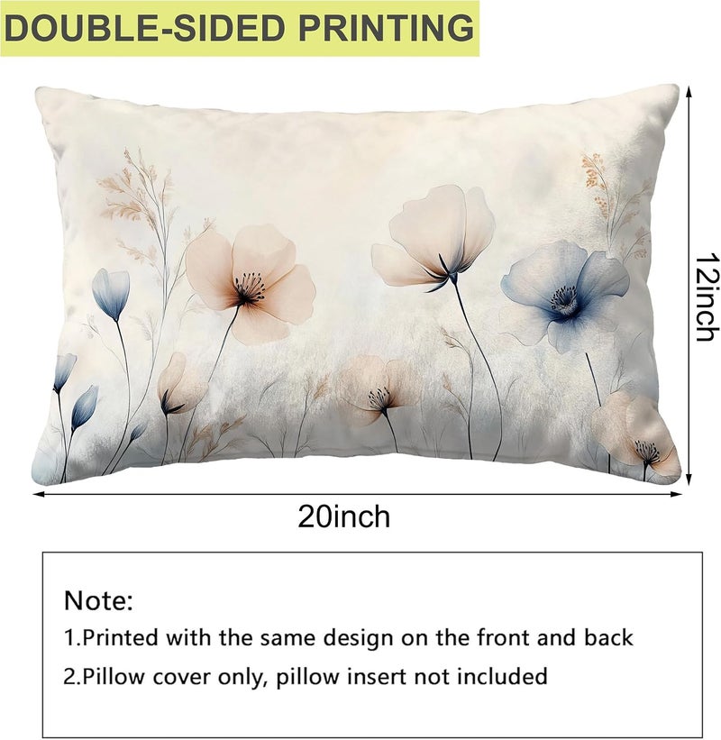Identiy Watercolor Poppy Flowers Throw Pillow Cover 12x20 Inch Pack of 1, Blooming Floral Leaves Decorative Pillow Case, Lumar Cushion Pillow Cover for Home Sofa Couch Indoor Outdoor - Image 2