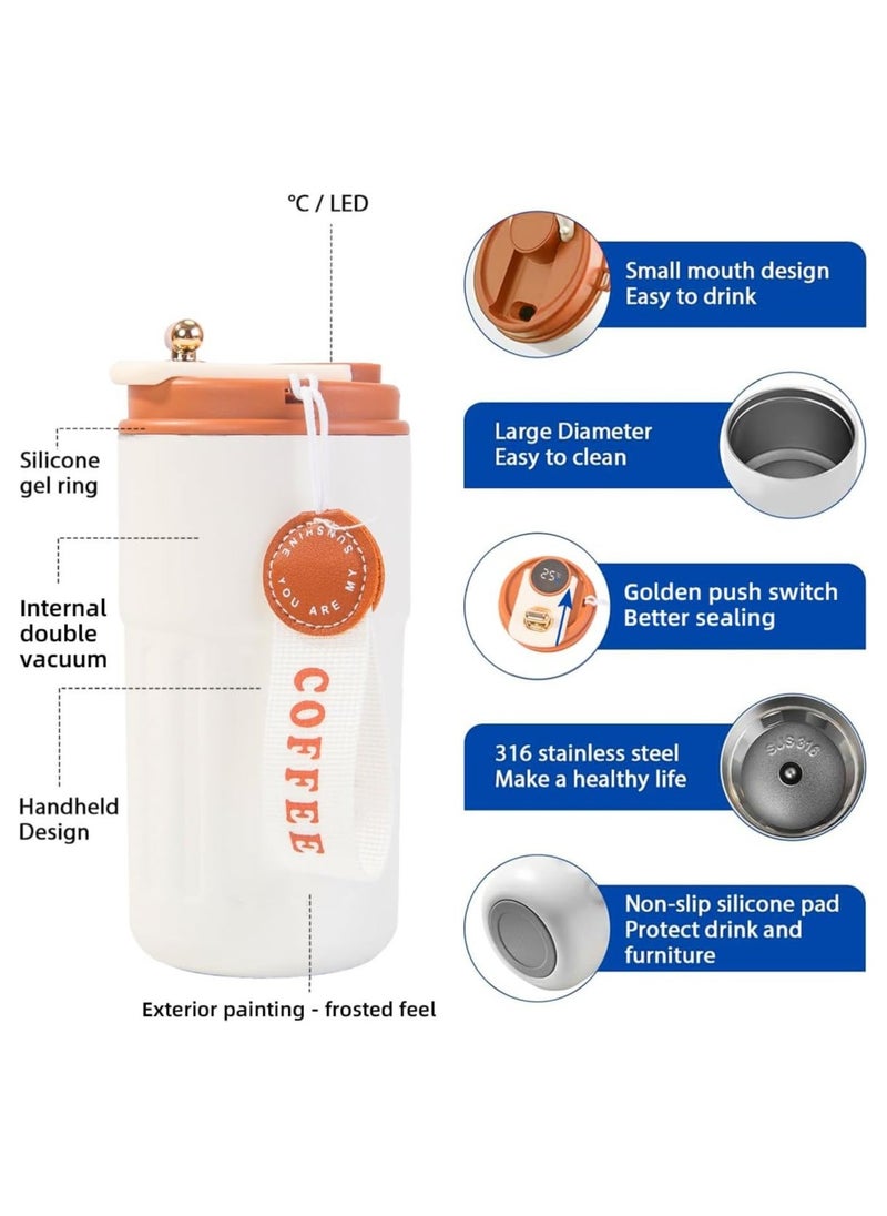 Hihonor 450ml Insulated Travel Coffee Mug with Temperature Display, 316 Stainless Steel Vacuum Coffee Cup, Double Wall Leak-Proof Thermos Vacuum Tumbler, Beige  - Image 5