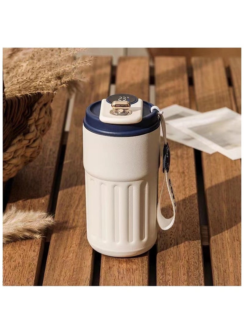 Hihonor 450ml Insulated Travel Coffee Mug with Temperature Display, 316 Stainless Steel Vacuum Coffee Cup, Double Wall Leak-Proof Thermos Vacuum Tumbler, Beige  - Image 1
