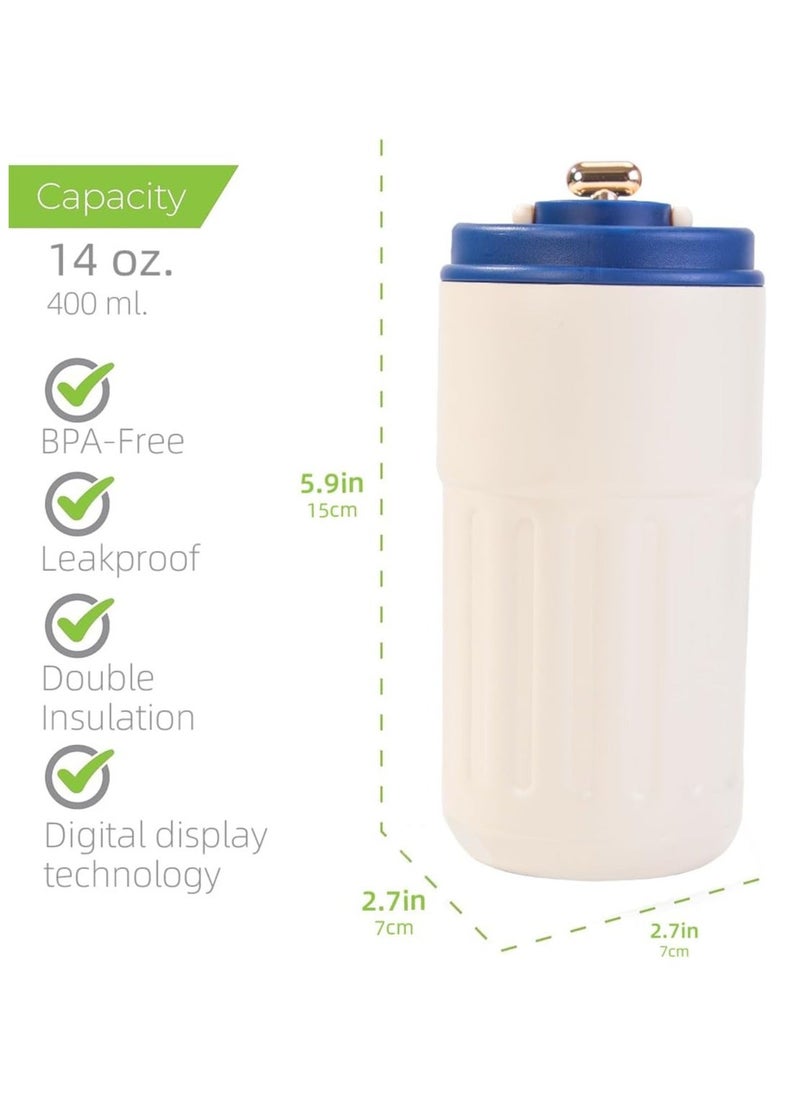 Hihonor 450ml Insulated Travel Coffee Mug with Temperature Display, 316 Stainless Steel Vacuum Coffee Cup, Double Wall Leak-Proof Thermos Vacuum Tumbler, Beige  - Image 4