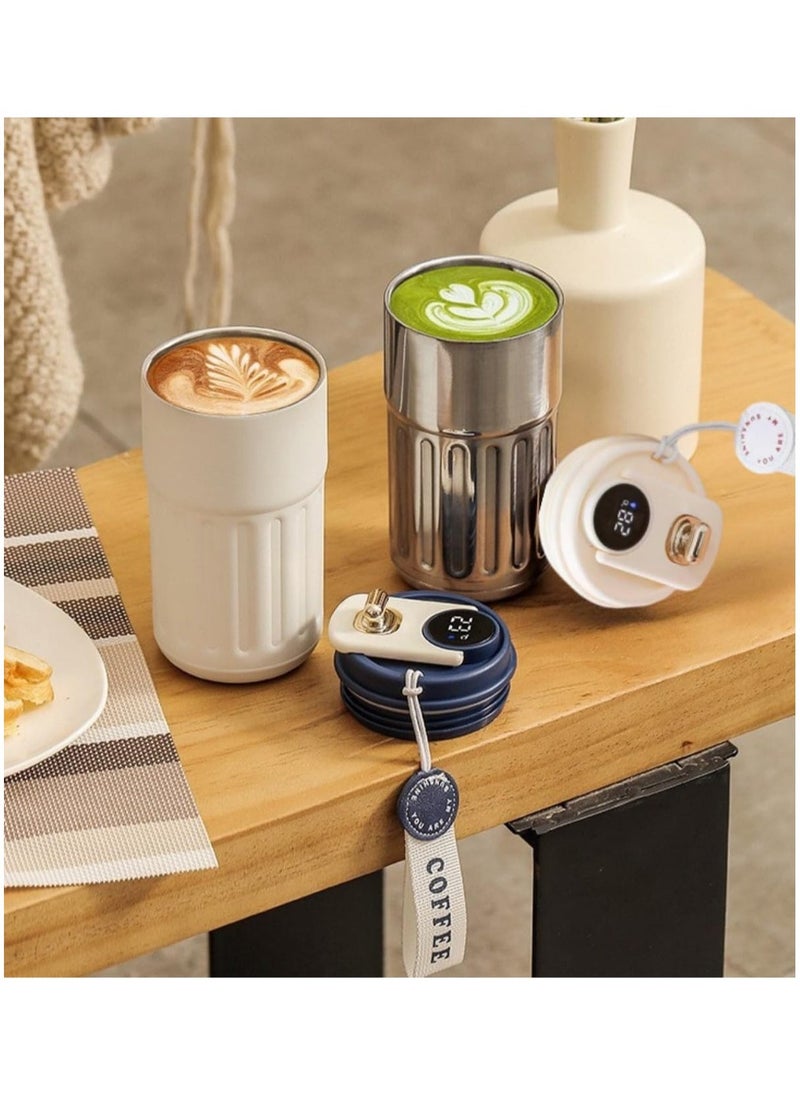 Hihonor 450ml Insulated Travel Coffee Mug with Temperature Display, 316 Stainless Steel Vacuum Coffee Cup, Double Wall Leak-Proof Thermos Vacuum Tumbler, Beige  - Image 2