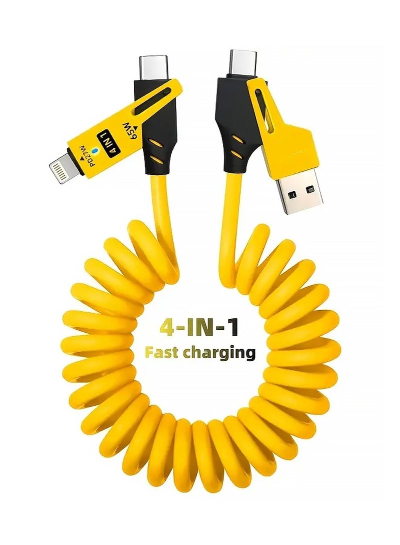 4 in 1 USB C Charging Cable,65W Fast Charging Cable,USB C to Type C to Li-tning Charger Cord for iPhone iPad MacBook Samsung,480Bmps Faster Data Transfer,Rebound Tidy Multi Charger Cord  - Image 1