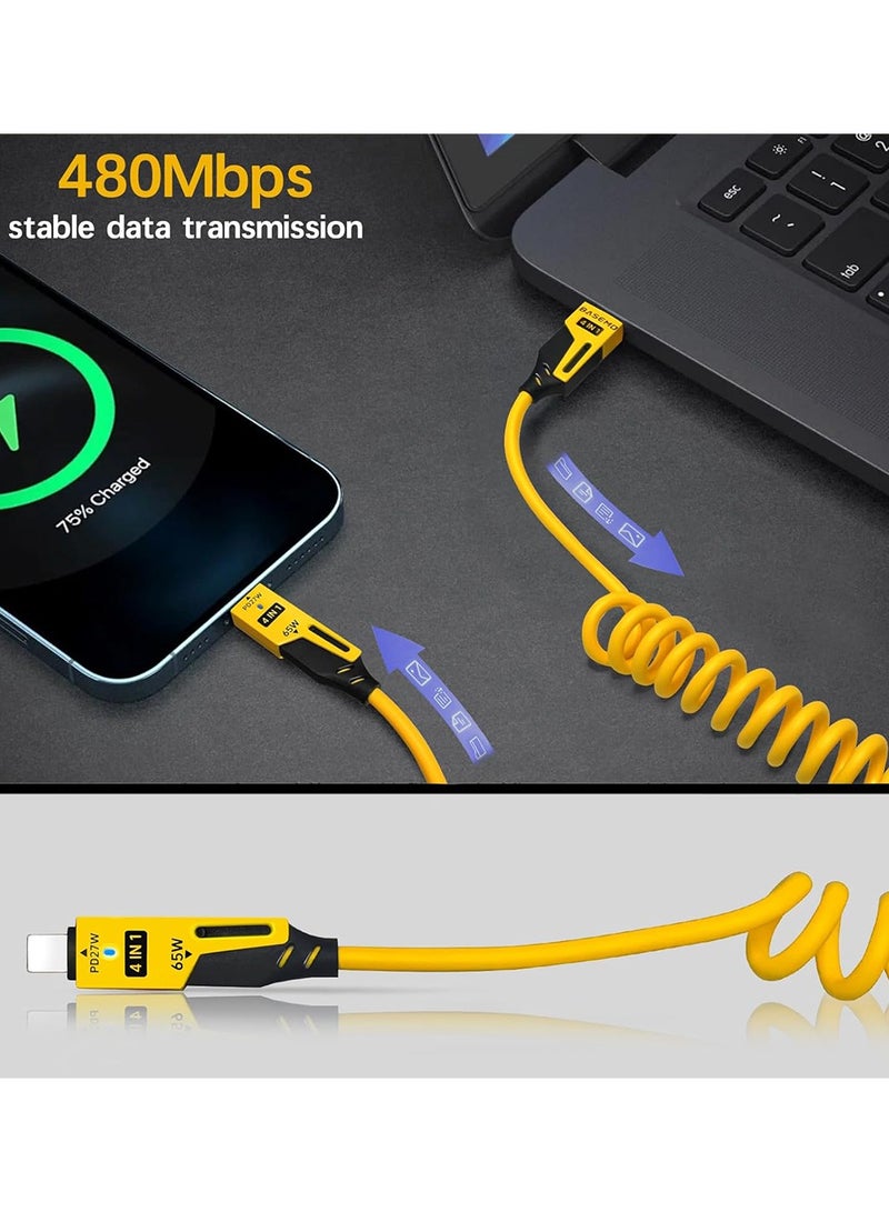 4 in 1 USB C Charging Cable,65W Fast Charging Cable,USB C to Type C to Li-tning Charger Cord for iPhone iPad MacBook Samsung,480Bmps Faster Data Transfer,Rebound Tidy Multi Charger Cord  - Image 2
