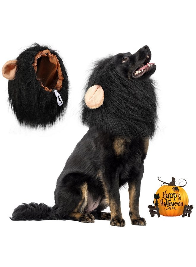 Vivifying Lion Mane Dog Costume, Adjustable Lion Wig with Faux Fur for Medium Dogs, Halloween Dog Accessory Perfect for Parties, Photoshoots, and Role-Playing (Medium, Black) - Image 1