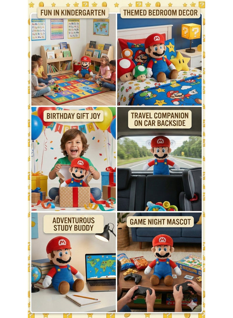 REZZOSS Plush Toy Super Mario Plush Toy 50cm – Large Soft Stuffed Animal Doll for Kids | Classic Nintendo Character Figure with Red Hat & Blue Overalls | Cuddly Bedtime Pillow Buddy | Best Birthday Gift for Boys & Girls 3+ - Image 4