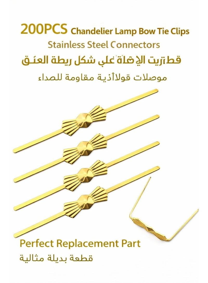 200PCS Chandelier Lamp Bow Tie Clips Stainless Steel Connectors Golden erfly Replacements 40mm - Image 1