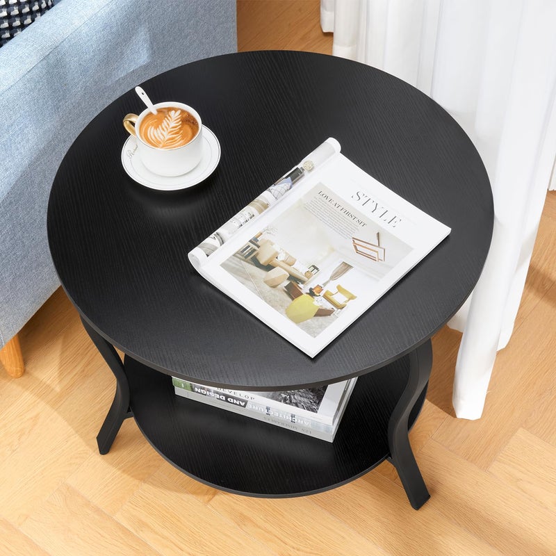 YEAKOO Small Round Coffee Table with Open Storage,23" 2-Tier Coffee Side Tables for Small Space, Accent Center Table Circle Sofa End Table with Wooden Table Top for Living Room Bedroom Apartment,Black - Image 5