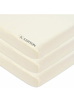 American Baby Company 100% Natural Cotton Value Jersey Knit Fitted Portable/Mini-Crib Sheet, Ecru, 24" x 38" x 5", Soft Breathable, for Boys and Girls, Pack of 3  - Image 1