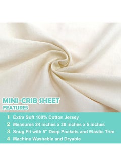 American Baby Company 100% Natural Cotton Value Jersey Knit Fitted Portable/Mini-Crib Sheet, Ecru, 24" x 38" x 5", Soft Breathable, for Boys and Girls, Pack of 3  - Image 4