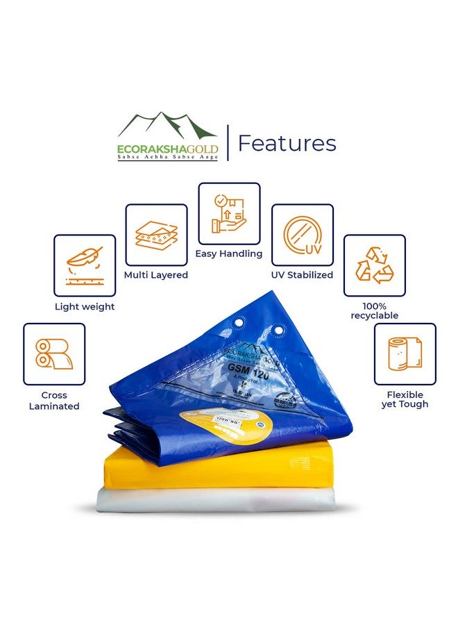 TANDHAN Ecoraksha Gold 9 x 9 ft 90 GSM Blue Premium Waterproof Tarpaulin is a UV-Resistant, rip-Stop Fabric That is Perfect for Outdoor shelter, roof Cover, Garden Shade, Camping in All Types of Weather. - Image 4
