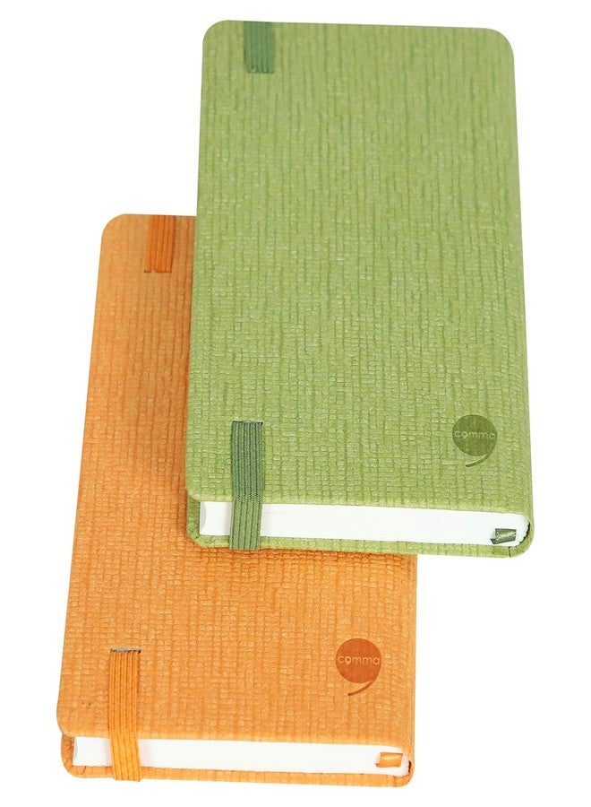 COMMA Abaca - A6 Size - Hard Bound Pocket Notebook with Elastic Band Closure - 192 Pages - 80gsm Natural Shade Paper - Textured Cover Material - Pack of 2 - (Orange + Green) - Image 3