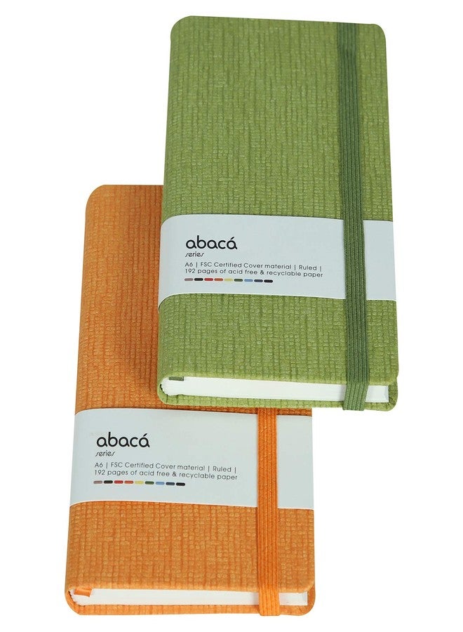 COMMA Abaca - A6 Size - Hard Bound Pocket Notebook with Elastic Band Closure - 192 Pages - 80gsm Natural Shade Paper - Textured Cover Material - Pack of 2 - (Orange + Green) - Image 2