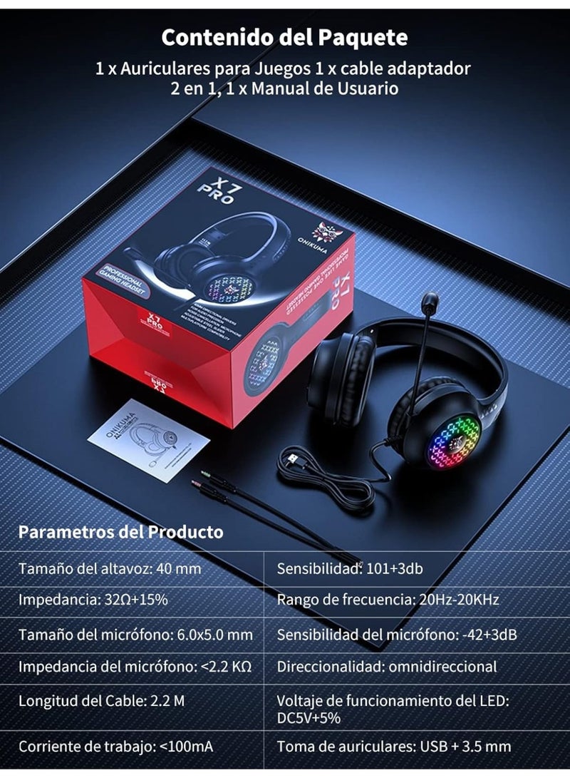 Onikuma X7 Pro Wired Gaming Headset RGB Light Noise Canceling Headphone With Microphone For PS4 PC Xbox One - Image 2