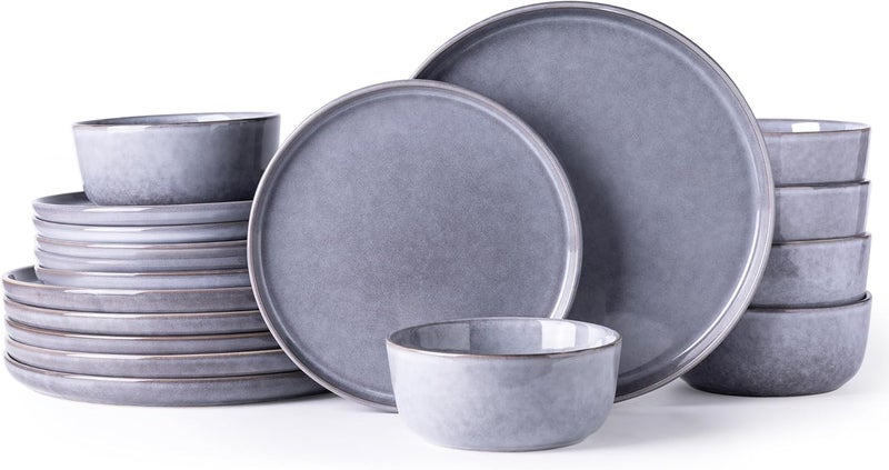 AmorArc Stoneware Dinnerware SetsRound Reactive Ceramic Plates and Bowls SetsHighly Chip and Crack Resistant  Dishwasher  Microwave Safe DishesService for 6 18pc - Image 1