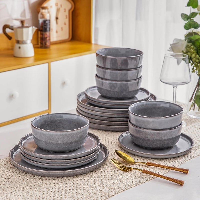 AmorArc Stoneware Dinnerware SetsRound Reactive Ceramic Plates and Bowls SetsHighly Chip and Crack Resistant  Dishwasher  Microwave Safe DishesService for 6 18pc - Image 4