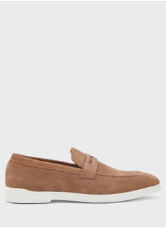 Robert Wood Genuine Suede Leather Saddle Detail Casual Slip On Loafers  - Image 1