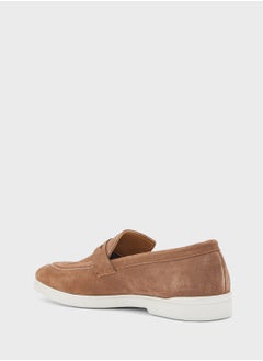 Robert Wood Genuine Suede Leather Saddle Detail Casual Slip On Loafers  - Image 2