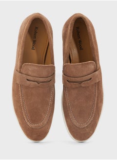 Robert Wood Genuine Suede Leather Saddle Detail Casual Slip On Loafers  - Image 4