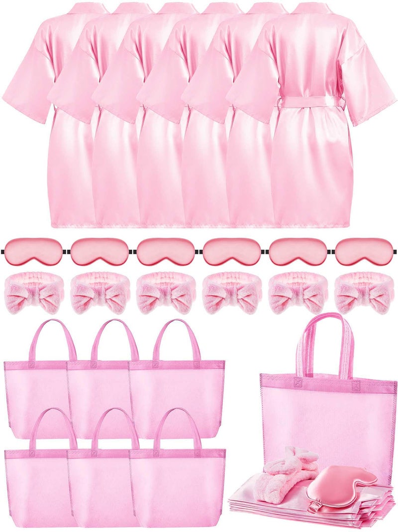 Sintuff 24 Pcs Sleepover Party Supplies for Girls 6 Spa Party Robes 6 Tote Bags 6 Headbands 6 Spa MasksSize 10Pink