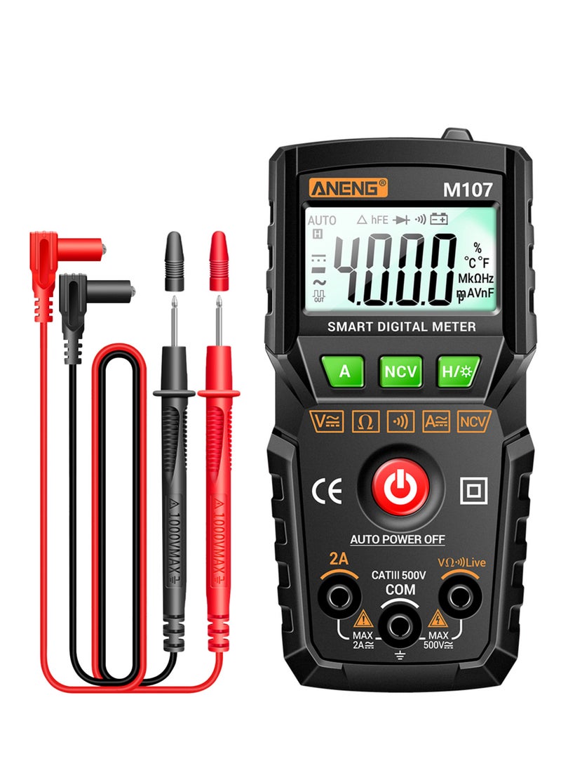 ANENG M107 Smart Digital Multimeter 4000 Counts NCV Universal Meter Handheld Multifunctional Tester Voltmeter Ammeter Black - Image 1